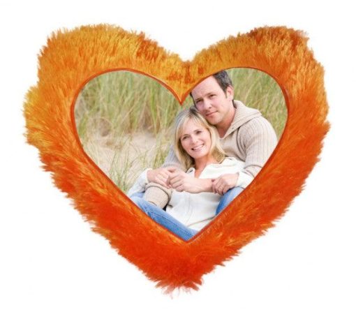 Fur Heart Pillow Orange (16??16 inch) ( With Filler and Zipper Bag)