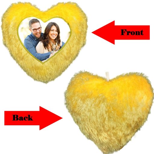 Fur Heart Pillow Yellow (16??16 inch) (With Filler and Zipper Bag)