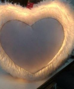 Single Led Fur Heart Pillow (16??16 inch) (Yellow Led) (With Filler and Zipper Bag)