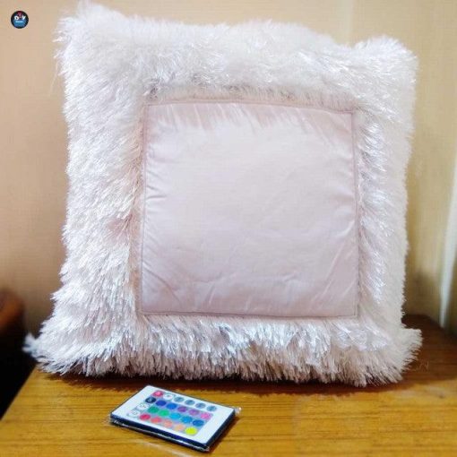 Multi Led Fur Square Pillow (16??16 inch) (With Remote) ( With Filler and Zipper Bag)